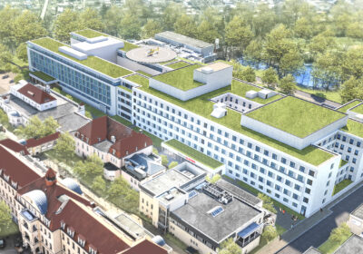 Aus der Vogelperspektive ist der künftige Zentralbau 2 visualisiert.